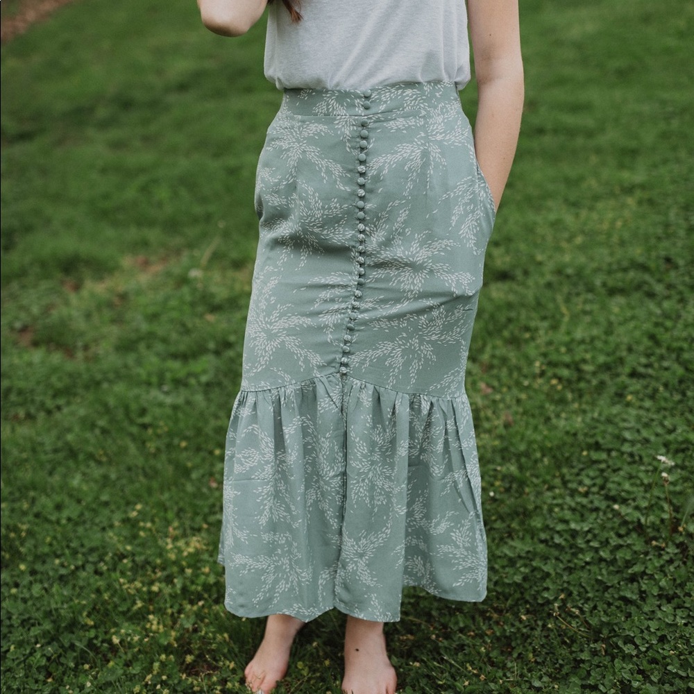 Blue Button Front Skirt